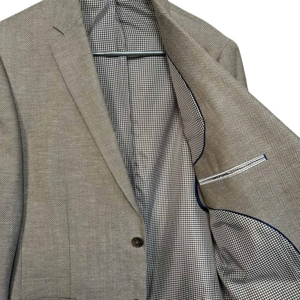 Stafford Men’s Taupe Herringbone Slim Fit Linen Wool Sports Coat Blazer Size 40L